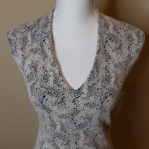 Bloomingdale's Aqua Sleeveless Black/Cream Print  Dress - Picture 2 of 8